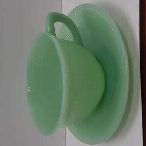 Vintage Anchor Hocking Fire-King Jane Ray Jadeite cup and saucer set